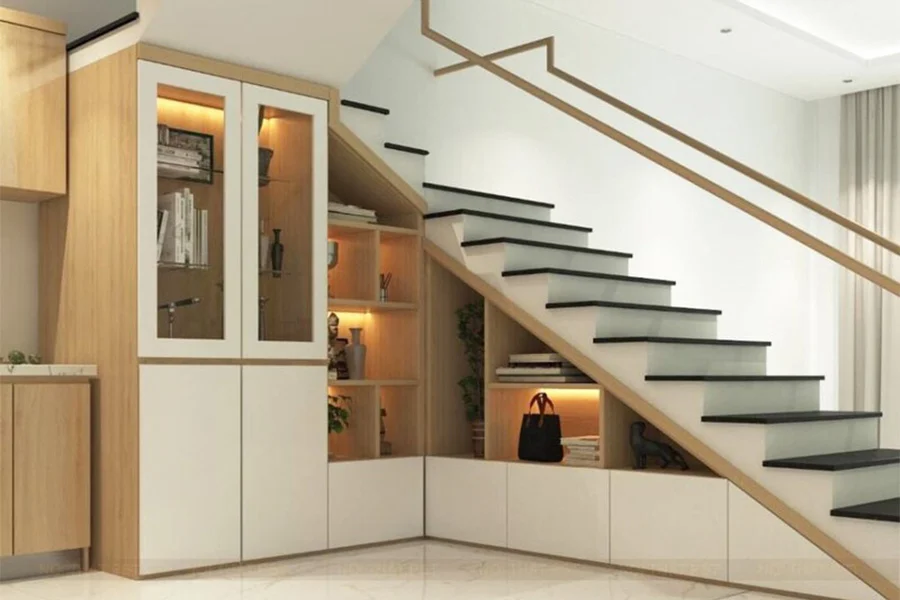 TỦ GẦM CẦU THANG LÊN 3D LUNG LINH NHƯNG THỰC TẾ LÀ 